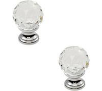 Loops 2X Faceted Crystal Cupboard Door Knob 35mm Dia Polished Chrome Cabinet Handle