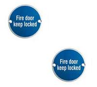 Loops 2x Fire Door Keep Locked Plaque 76mm Diameter Satin Anodised Aluminium Loops Multicolor