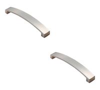 Loops 2X Flat Curved Bow Pull Handle 172 X 25mm 160mm Fixing Centres Satin Nickel