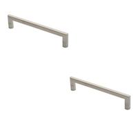 Loops 2X Flat D Bar Door Pull Handle 315 X 15mm 300mm Fixing Centres Satin Steel