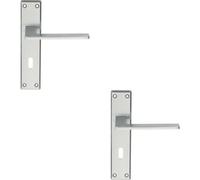 Loops 2x Flat Straight Lever on Lock Backplate Door Handle 180 x 40mm Satin Chrome Loops Multicolor