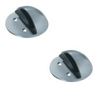 Loops 2x Floor Mounted Half Moon Doorstop with Rubber Buffer 80mm Dia Satin Steel in Metallics Loops Metallics