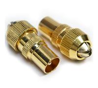 Loops 2x GOLD TV Aerial Male Connectors - Coaxial/Coax RF Cable Plug - Freeview Grip End