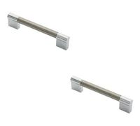 Loops 2X Keyhole Bar Pull Handle 140 X 14mm 128mm Fixing Centres Satin Nickel & Chrome