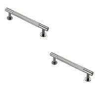 Loops 2X Knurled Bar Door Pull Handle 158 X 13mm 128mm Fixing Centres Chrome