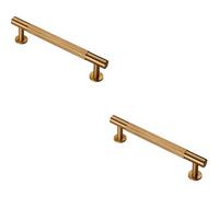 Loops 2X Knurled Bar Door Pull Handle 158 X 13mm 128mm Fixing Centres Satin Brass