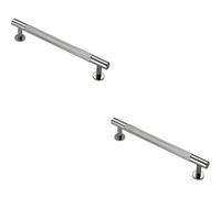 Loops 2X Knurled Bar Door Pull Handle 190 X 13mm 160mm Fixing Centres Chrome