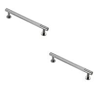 Loops 2x Knurled Bar Door Pull Handle 190 x 13mm 160mm Fixing Centres Chrome Loops Multicolor