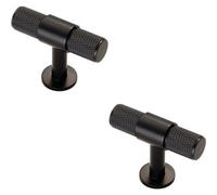 Loops 2X Knurled Cupboard T Shape Pull Handle 50 X 13mm Matt Black Cabinet Handle