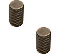 Loops 2X Knurled Cylindrical Cupboard Door Knob 18mm Dia Antique Brass Cabinet Handle