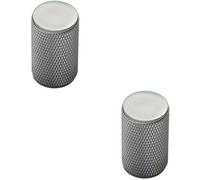 Loops 2X Knurled Cylindrical Cupboard Door Knob 18mm Dia Chrome Cabinet Handle