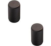 Loops 2X Knurled Cylindrical Cupboard Door Knob 18mm Dia Matt Black Cabinet Handle