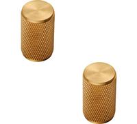Loops 2X Knurled Cylindrical Cupboard Door Knob 18mm Dia Satin Brass Cabinet Handle