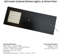 Loops 2x MATT BLACK Ultra-Slim Rectangle Under Cabinet Kitchen Light & Driver Kit - Natural White LED Loops Black