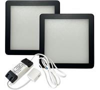 Loops 2x MATT BLACK Ultra-Slim Square Under Cabinet Kitchen Light & Driver Kit - Natural White Diffused LED