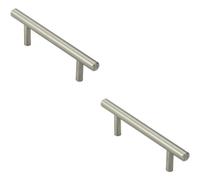 Loops 2X Mini Round T Bar Pull Handle 100 X 8mm 64mm Fixing Centres Satin Nickel