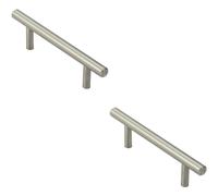 Loops 2x Mini Round T Bar Pull Handle 100 x 8mm 64mm Fixing Centres Satin Nickel in Metallics Loops Metallics
