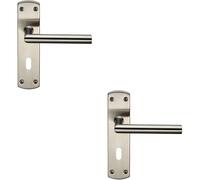 Loops 2x Mitred Lever Door Handle on Lock Backplate 172 x 44mm Satin Stainless Steel in Metallics Loops Metallics