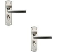 Loops 2x Mitred Lever on Bathroom Backplate Door Handle Thumbturn Lock Satin Steel in Metallics Loops Metallics