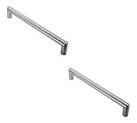 Loops 2X Mitred Round Bar Pull Handle 106 X 10mm 96mm Fixing Centres Satin Steel