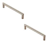 Loops 2X Mitred Round Bar Pull Handle 138 X 10mm 128mm Fixing Centres Satin Steel