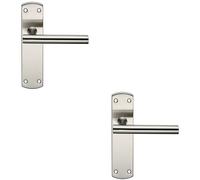Loops 2x Mitred T Bar Lever Door Handle on Latch Backplate 172 x 44mm Satin Steel in Metallics Loops Metallics