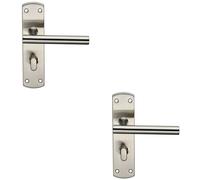 Loops 2x Mitred T Bar Lever on Bathroom Backplate Handle Thumbturn Lock Satin Steel in Metallics Loops Metallics