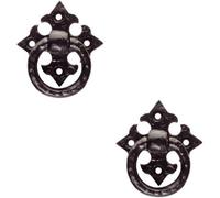 Loops 2X Ornate Cabinet Ring Pull On Cross Backplate 35mm Fixing Centres Black Antique