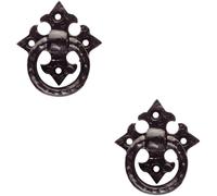 Loops 2x Ornate Cabinet Ring Pull on Cross Backplate 35mm Fixing Centres Black Antique Loops Black