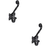 2x Ornate Twisted Hat & Coat Hook on Butterfly Backplate 82mm Proj Black Antique