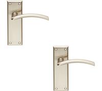 Loops 2x PAIR Arched Lever on Latch Backplate Door Handle 150 x 50mm Satin Nickel in Metallics Loops Metallics