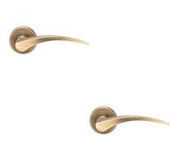 2x PAIR Arched Tapered Handle on Round Rose Concealed Fix Antique Brass