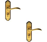 Loops 2x PAIR Curved Door Handle Lever on Bathroom Backplate 180 x 45mm Brushed Bronze Loops Multicolor