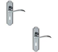 Loops 2x PAIR Curved Door Handle Lever on Lock Backplate 180 x 45mm Polished Chrome Loops Multicolor