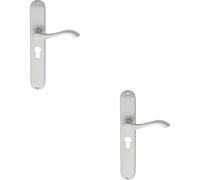 Loops 2x PAIR Curved Handle on Long Slim Euro Lock Backplate 241 x 40mm Satin Chrome Loops Multicolor