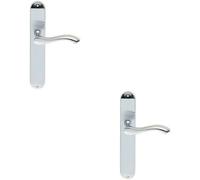2x PAIR Curved Handle on Long Slim Latch Backplate 241 x 40mm Satin Chrome