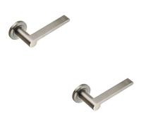 Loops 2x PAIR Flat Bar Lever with Rounded End on Round Rose Concealed Fix Satin Steel in Metallics Loops Metallics