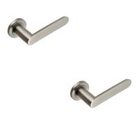 Loops 2x PAIR Flat Faced Straight Handle on Round Rose Concealed Fix Satin Steel in Metallics Loops Metallics