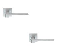 2x PAIR Flat Squared Bar Handle on Square Rose Concealed Fix Satin Chrome