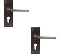 Loops 2x PAIR Flat Straight Handle on Slim Euro Lock Backplate 150 x 50mm Matt Bronze Loops Multicolor