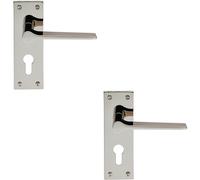 Loops 2x PAIR Flat Straight Lever on Slim Euro Lock Backplate 150 x 50mm Nickel in Metallics Loops Metallics