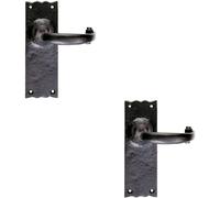Loops 2x PAIR Forged Curved Lever Handle on Latch Backplate 155 x 54mm Black Antique Loops Black