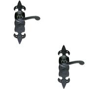 Loops 2x PAIR Forged Scroll Lever Handle on Latch Backplate 206 x 57mm Black Antique Loops Black