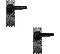 Loops 2x PAIR Forged Straight Lever Handle on Latch Backplate 155 x 55mm Black Antique Loops Black