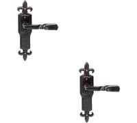 Loops 2x PAIR Forged Twisted Ornate Lever on Latch Backplate 226 x 50mm Black Antique Loops Black