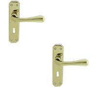 Loops 2x PAIR Heavy Duty Handle on Angular Lock Backplate 180 x 40mm Stainless Brass in Metallics Loops Metallics