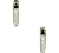 Loops 2x PAIR Line Detailed Door Knob on Lock Backplate 205 x 45mm Satin Nickel in Metallics Loops Metallics