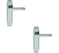 2x PAIR Line Detailed Handle on Latch Backplate 205 x 45mm Polished Chrome