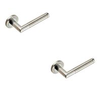 Loops 2x PAIR Mitred Round Bar Lever Ringed Design Conceled Fix Polished Satin Steel in Metallics Loops Metallics
