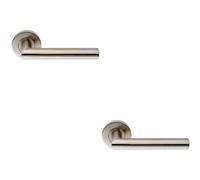 2x PAIR Oval Shaped Mitred Bar Handle on Round Rose Concealed Fix Satin Steel